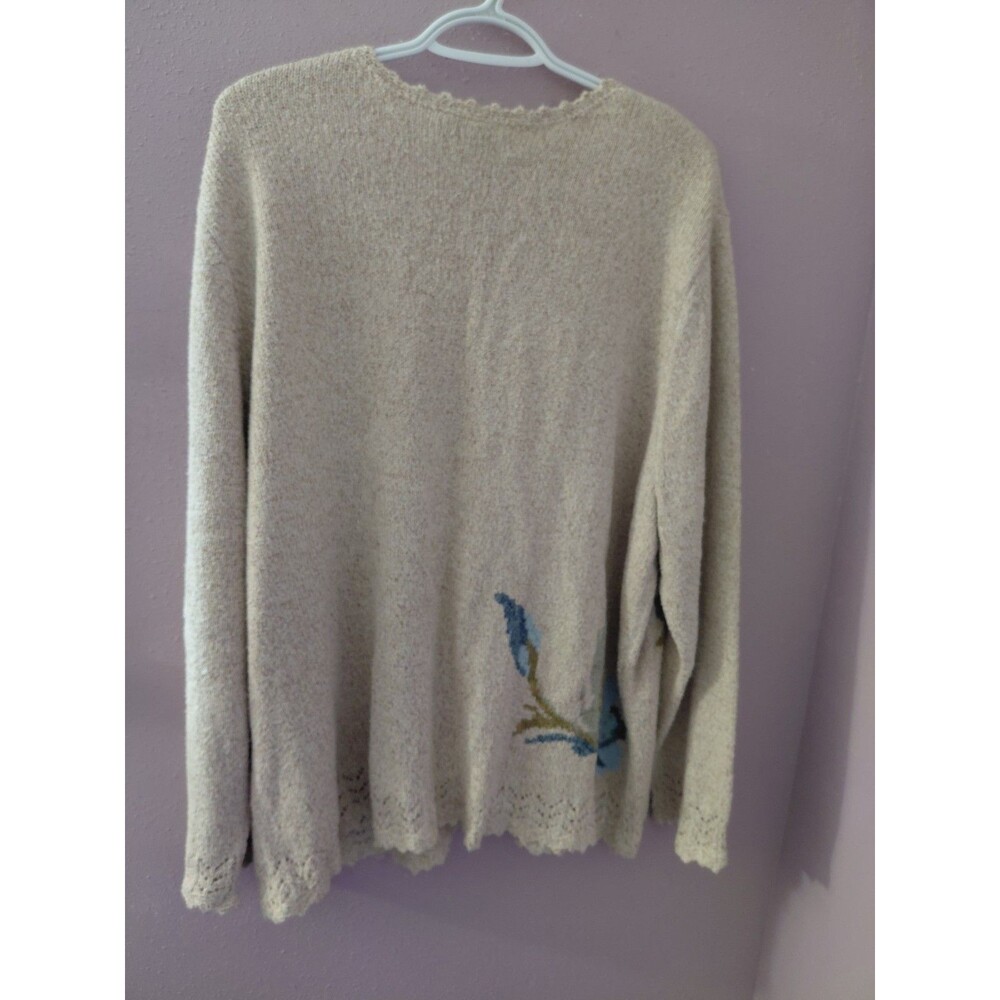 VTG Talbots Cardigan Tan Floral Silk Blend Cottagecore Knit MoP Buttons Sz 3X - Picture 10 of 13